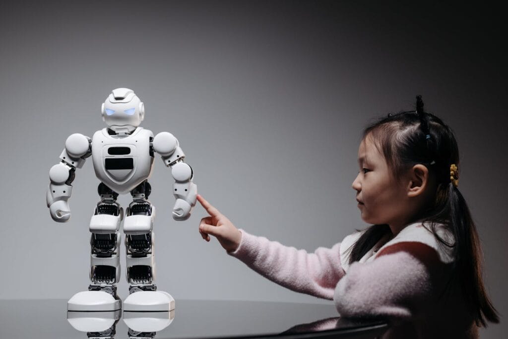 Girl playing with artificial intelligence Toy