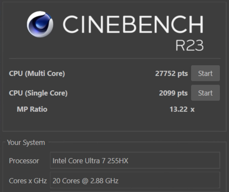 Acer Predator Helios Neo 16s: Cinebench