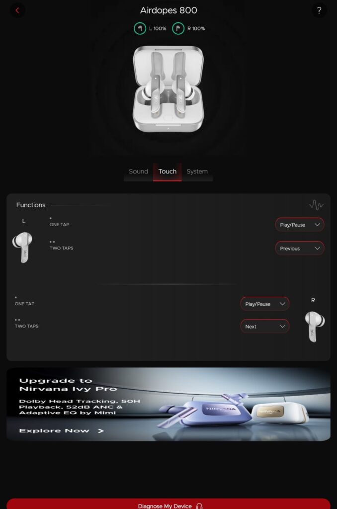 boat airdopes 800 touch settings